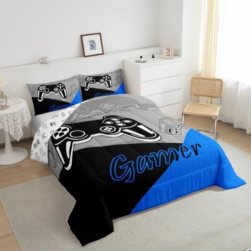 Feelyou Gaming Comforter Set for Boys Blue Black Grey