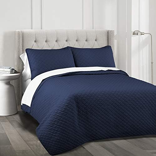 Lush Decor Ava Diamond Quilt Set 3 Piece Navy FullQueen