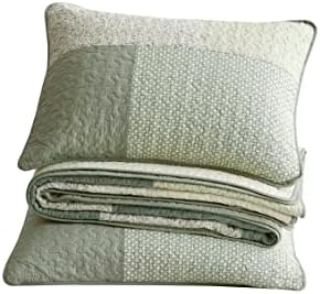 Chezmoi Collection 3-Piece Patchwork Quilt Set Green Floral Striped