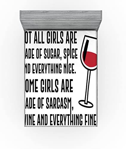 Ambesonne Funny Wine Drinking Sheet Ruby Black White California King