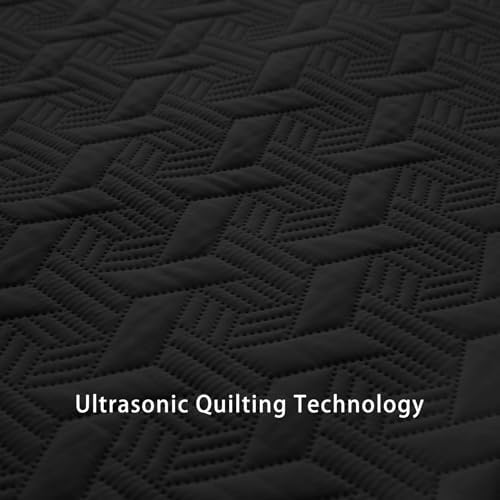 LEAONME King Size Quilt Set 3 Pieces - Black Microfiber Bedspread
