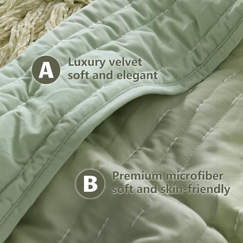 KASENTEX Sage Green Velvet Quilt Set 3 Piece 1