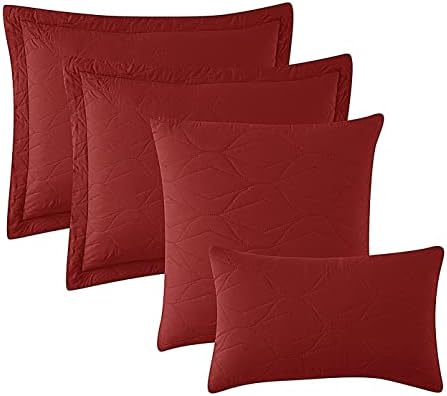 Clara Clark Queen Quilt Set - 7 Piece Burgundy Bedspread with Pillow Shams