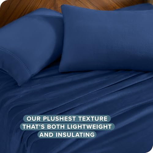 Bare Home Microplush Fleece Sheet Set Twin Dark Blue 1