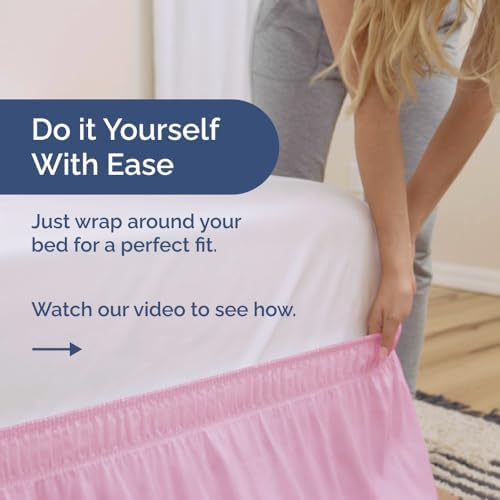Wrap Around Dust Ruffle Bed Skirt 2 Pillowcases Bundle - Light Pink