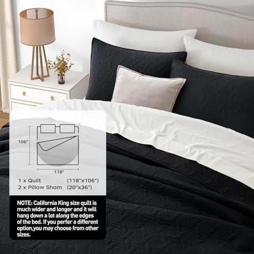 Lavsiry Black Quilt Oversized California King Bedding Set