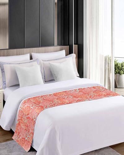 Sabolny Orange Coral Red Cal King Bed Runner Scarf