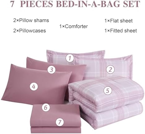 Rose Pink Plaid Comforter Set for Girls 7 Piece 1