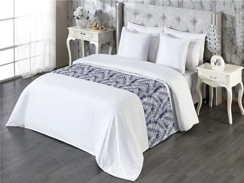 Ambesonne Jungle Leaf Bed Runner King Size Navy Blue and White
