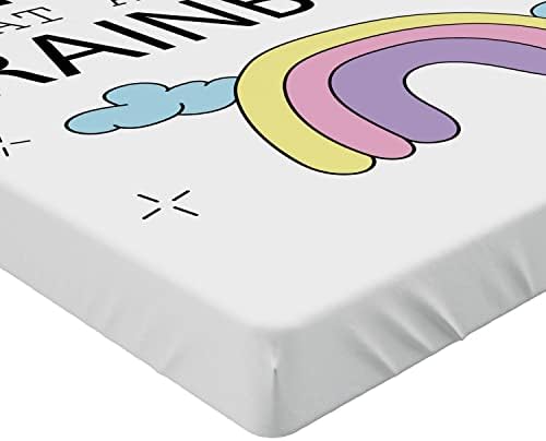 Ambesonne Girl Slogan Fitted Sheet with Rainbow Clouds and Cartoon Print