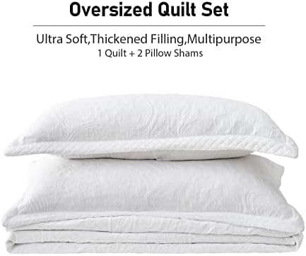 Qucover Alaska King Bedspread Set 3 Piece White Paisley