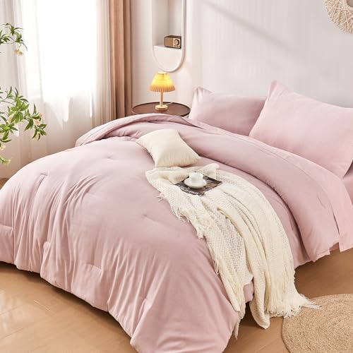 DECMAY Twin Comforter Set 5 Pieces Pink