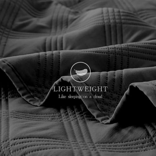 Inron Quilt Set Twin Size Black Microfiber Geometric Pattern Bedding Set