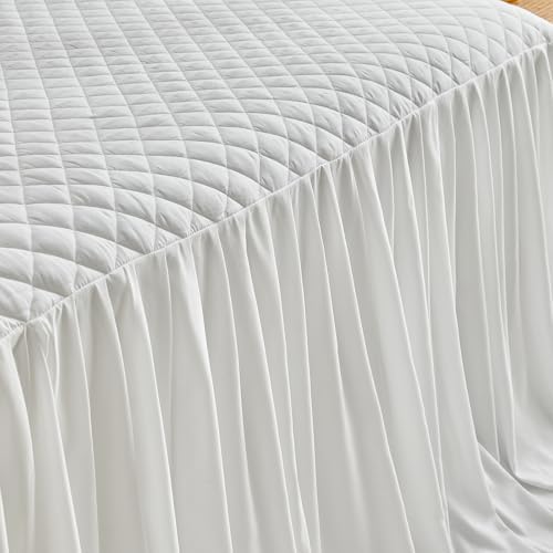 UOZZI BEDDING Ruffle Skirt Bedspread Set - King Size White