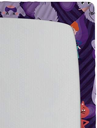 Ambesonne Cartoon Fitted Sheet Dark Purple Multicolor