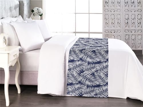 Ambesonne Jungle Leaf Bed Runner King Size Navy Blue and White