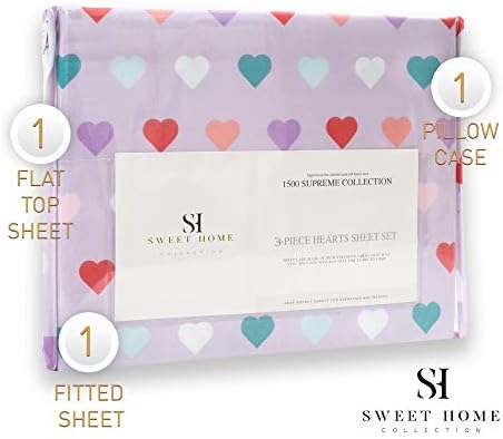 Sweet Home Collection 1500 Supreme Kids Bed Sheet Set - Twin XL Heart Design