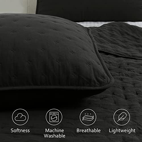 ROARINGWILD Black Twin Quilt Set with Pillow Sham 68x90 Inches