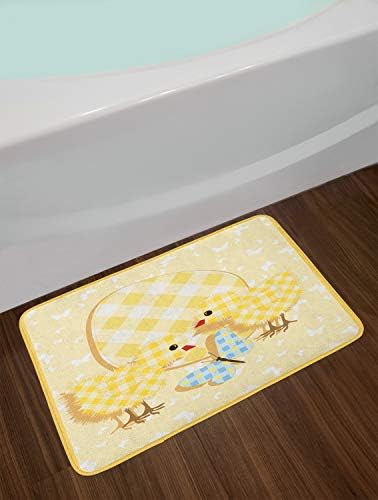 Ambesonne Cartoon Bath Mat with Plaid Pattern 1