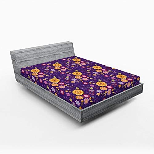 Ambesonne Flower Fitted Sheet Daisy Chamomile Lily Cartoon California King