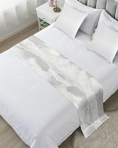 Marble Grey Gold Bed Runner Scarf Full Queen