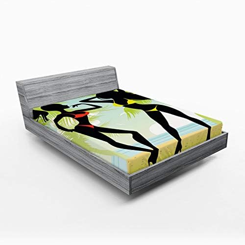 Ambesonne Pin Up Girl Fitted Sheet - Multicolor 1