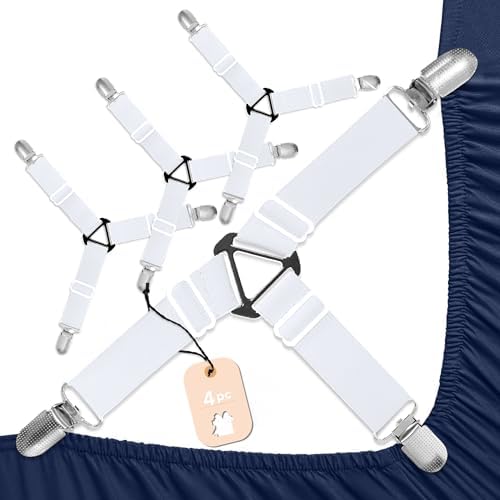 SYIPO 4 PCS Nonslip Bed Sheet Straps with Iron Clips