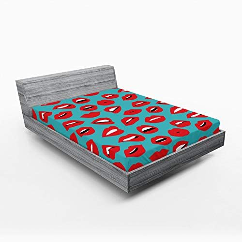 Ambesonne Kiss Fitted Sheet Teal Red White California King