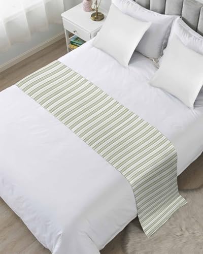 Sabolny Boho Sage Green Stripe Bed Runner Scarf Twin Size 1