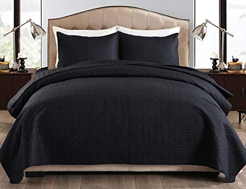 JML Quilt Set - 3 Piece Embossed Stripe Black for King Bed