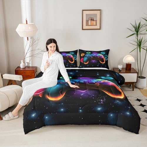 Erosebridal Gamer Comforter Set Twin Boys Red Green Blue Teal