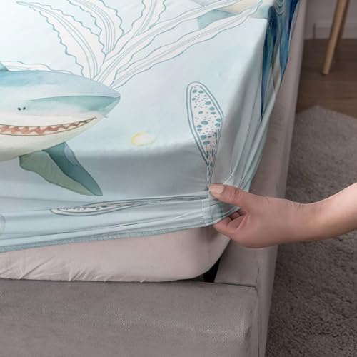 AILONEN Shark Fitted Sheet Set Twin XL - Ocean Blue Starfish