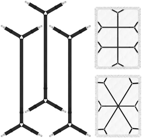 3 PCS Adjustable Bed Sheet Straps with Metal Clips - Black