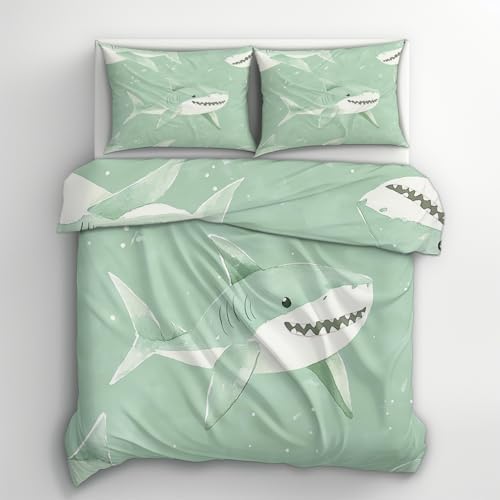 Twin Duvet Cover Shark - Cartoon Animal Kids Bedding Set 3 Piece