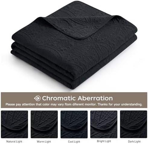 Safonory Quilt Set FullQueen Size 3 Piece Black
