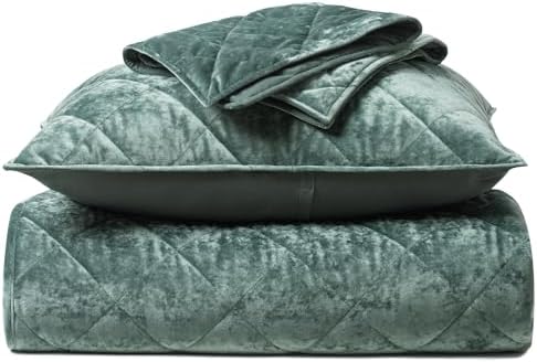 EVERGRACE Velvet Quilt Set King Size Dark Green