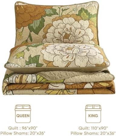 DJY Boho Floral Quilt Set King Size
