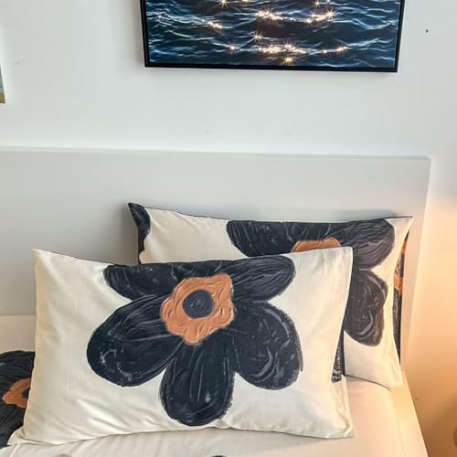 CLOTHKNOW Black Beige Sunflower Pillowcases Set of 2 1