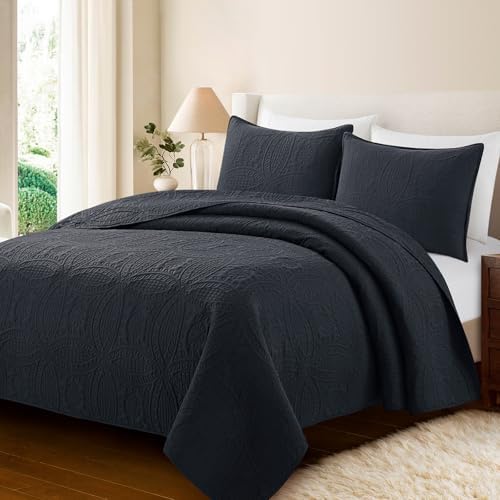 Safonory Quilt Set FullQueen Size 3 Piece Black