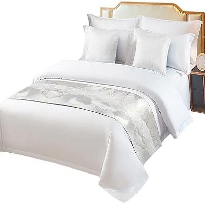 Marble Grey Gold Bed Runner Scarf Full Queen