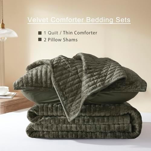 LEAONME Velvet Quilt Set California King 118x106