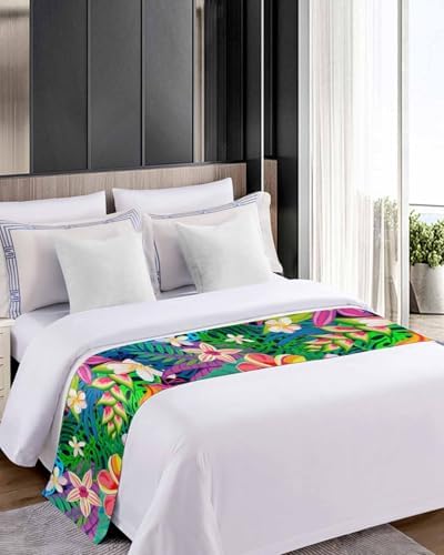 Yukro Bed Runner Scarf with Tropical Plants Design