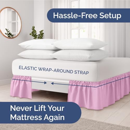 Wrap Around Dust Ruffle Bed Skirt 2 Pillowcases Bundle - Light Pink