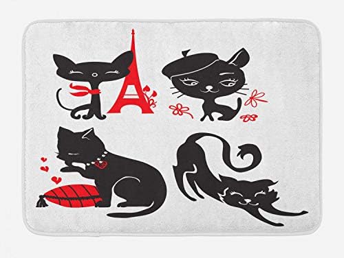 Ambesonne Cat and Mouse Bath Mat with Parisian Design