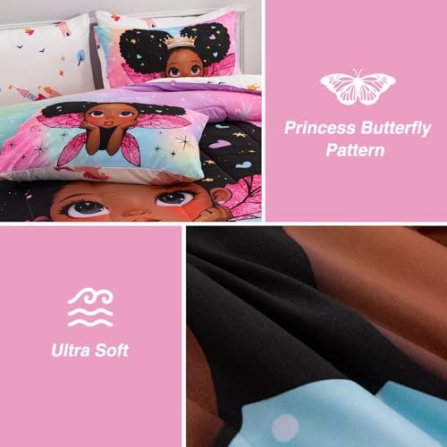 A Nice Night Black Girl Princess with Wings Comforter Set