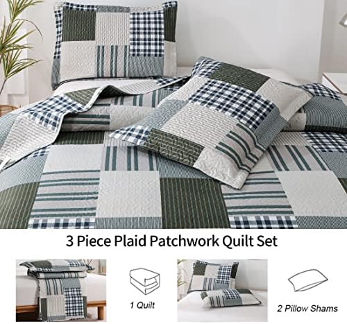 Jessy Home Queen Size Plaid Patchwork Bedspread Set
