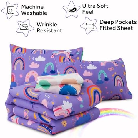 Holawakaka Boho Rainbow Twin Comforter Set with Sheets