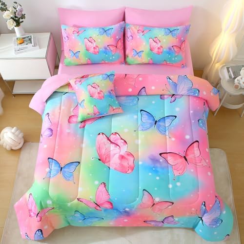 JQinHome 6 Pc Twin Rainbow Butterfly Comforter Set 1