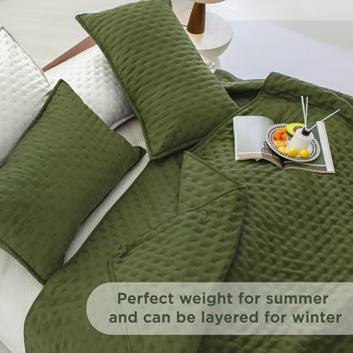 Andency Olive Green California King Quilt Set 3 Piece