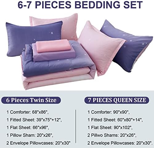 Dinjoy Girls Ombre Comforter Set 7 Piece Bed in a Bag